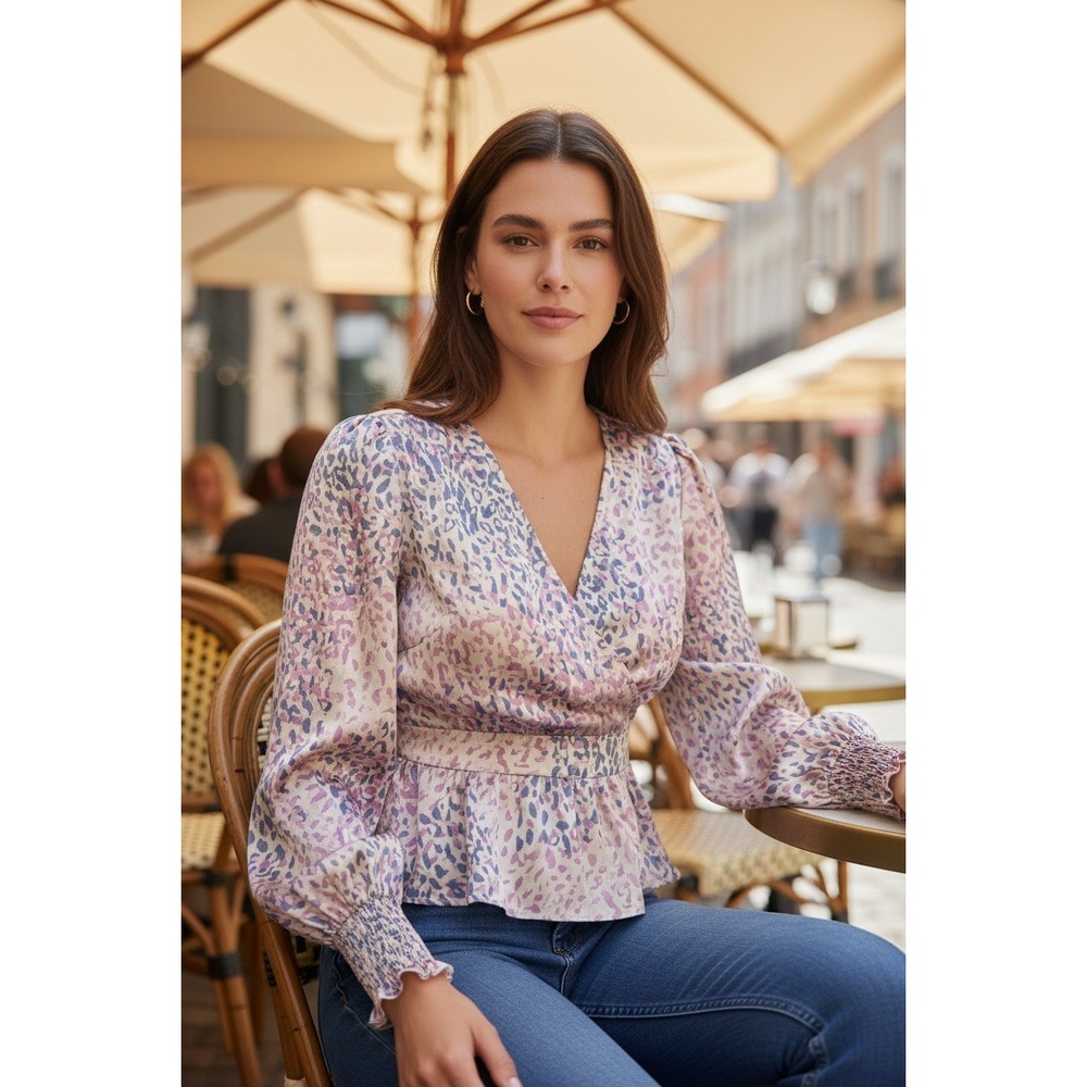 Express Ruched Waist V Neck Long Sleeve Wrap Style Blouse Top XS